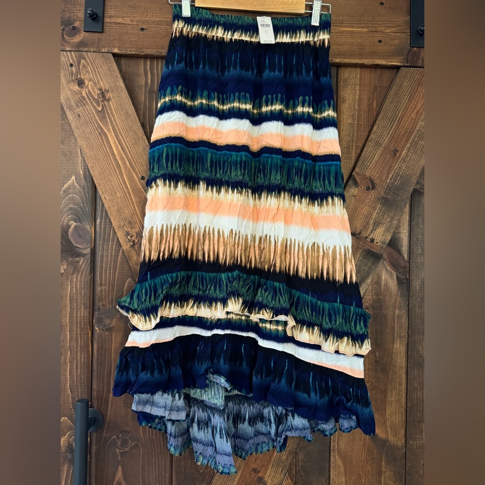 NWT Anthropologie Daniel Rainn Patrizia Ruffled Blue Green Maxi Skirt - Picture 7 of 10